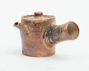 Handmade teapot, kyusu, sencha and gyokuro ceramic teapot, woodfired pottery