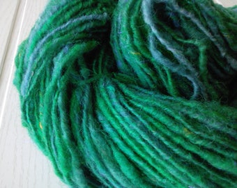 Handspun Art Yarn Corespun Texel, Sari Silk and Angelina, Handpainted yarn, 4,33oz/207yds, 123g/190m, worsted, thick and thin