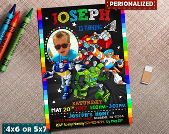 Rescue Bots Invitation, Rescue Bots Invite, Rescue Bots Birthday, Rescue Bots Party, Transformers Invite Printables, Robot Card Invitations