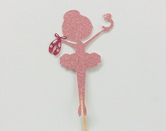 Ballerina cake topper, Pink ballerina, Glitter ballerina, Glitter cake topper, Number cake topper, Girls birthday, Pink glitter cake topper