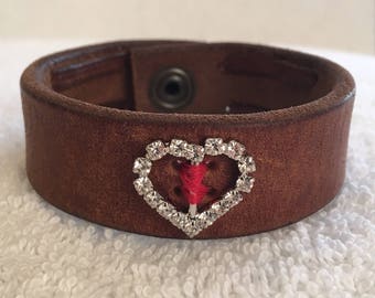 X's & O's Rhinestone Heart Cuff Bracelet