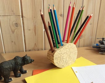 Pencil holder, organizer desk, birch, back to school pencil pot