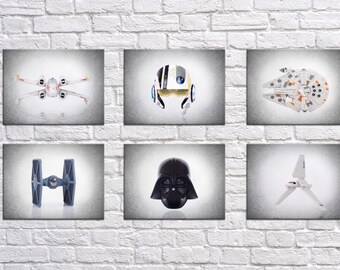 Set of 6 Star Wars prints, Star Wars, boys room decor, kids room art, Star wars print, Star wars decor, Star wars Art, star wars poster