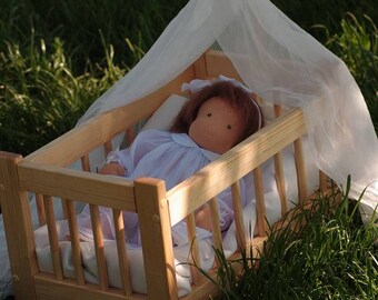 Waldorf Doll Cradle, Wooden Doll Crib, Handmade Doll Bed, Canopy Doll Bed, Wooden Rocking Cradle, Miniature Rocking Crib, Waldorf Toys