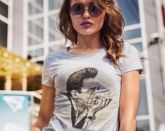 Johnny Cash Shirt Johnny Cash T-Shirt Women T Shirt Rock Women T-shirt Clothing Typography Shirt Women Tshirt Female Clothing Woman T-Shirt