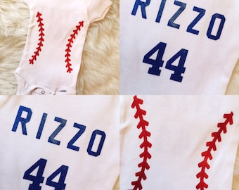Baseball Stitches Onesie, Custom Name and Number on Back, Baseball Baby, Custom Onesie, Chicago Cubs, Cubs Onesie