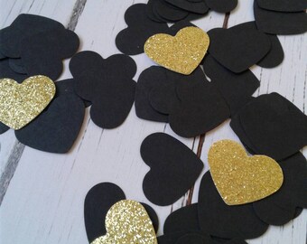 Black wedding confetti, heart confetti, paper confetti, card stock confetti, bridal shower confetti, paper hearts, party decor, confetti.