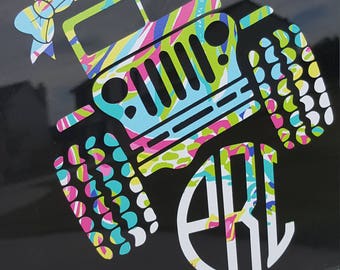Jeep Decal, Lilly Pulitzer, Vinyl, Vinyl Decal, Monogram Decal, Jeep, jeep wrangler, Jeep Monogram, Lilly Pulitzer, Gifts, Jeep Life