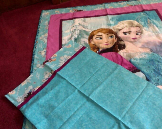 Disney Frozen Girl's Nursery Decor - Reversible Frozen Baby or Toddler Quilt, Blue and Pink Bedding - Blanket - Throw, Baby Shower Gift