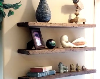 Easy Mount Reclaimed Wood Shelves Floating Shelves Floating Shelf Floating Wood Shelves Rustic Shelves reused Solid Wood Wall Decor shelving