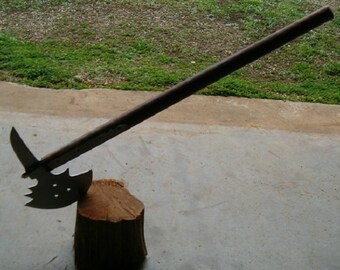 Large 30" Medieval ,Wood Handle Axe With Flat Pointed Blade, Viking Battle Axe, Free Shipping !!!