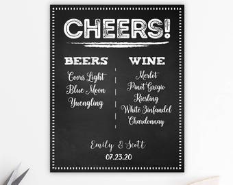Bar menu wedding sign, bar menu template, bar menu printable, bar menu chalkboard, custom bar menu, cocktails sign, wedding signs, cheers