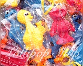 12 Sesame Street chocolate lollipops (Birthday, sesame street party favors, Elmo, Big Bird, Cookie Monster)
