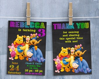 Winnie the Pooh Invitation, Winnie the Pooh Invitations, Winnie the Pooh Birthday Invitation with Free Thank You Card, Personalized JPEG