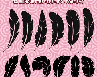 Feathers Clipart, Feathers Silhouette, Feathers SVG, Digital Feathers, Feathers EPS, Instant Download 51