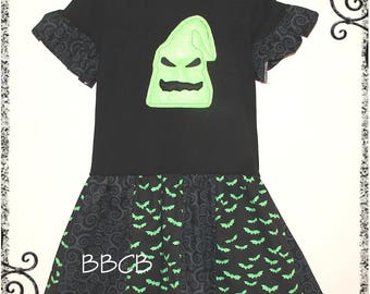 Girls - Nightmare Oogie Boogie Spooky Ghost Tunic Dress - fits aprx sz 6 - Birthday Halloween - Fall Autumn -