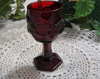 AVON ruby red glass water goblet..collectible