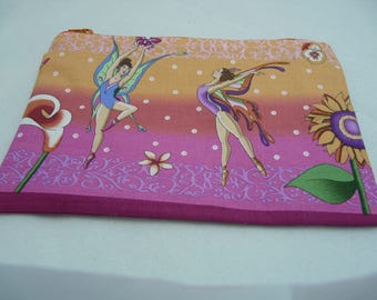 Lined clutch: fairy ballerinas orange and pink fairy / / pouch / / case tales