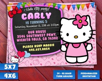 Hello Kitty Invitation, Hello Kitty Birthday Party, Cat Kitty, Cats, Cat invitation, Personalized, Printable, Digital File