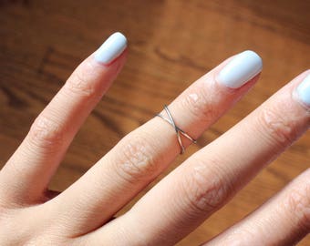 Wire X Ring, Criss Cross Ring, Silver X Ring, Knuckle Ring, Adjustable, Simple, Delicate Ring, Wire Ring