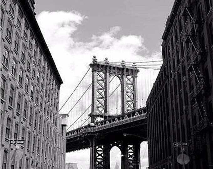 Brooklyn Bridge Dumbo Streets, New York City Black & White Photo print 11x14, Framed in 14x18 black flat wood frame, Framed photo print