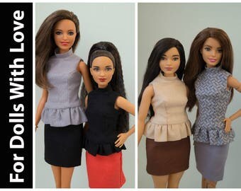 PDF Doll Clothes Pattern: Top and Skirt for Barbie MTM, Curvy, Tall, Petite