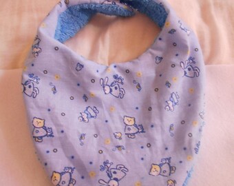 Bandana bib pattern Blue Bunny and cat