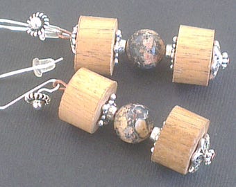 Wild Earrings: Walnut wood and Jasper leopard