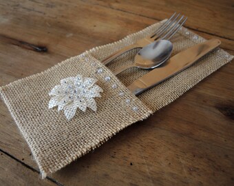 Set of 6 cutlery "romantic" burlap