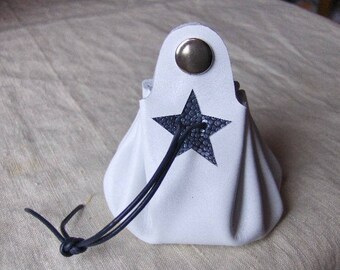 Worn purse wallet white - bright blue leather handmade
