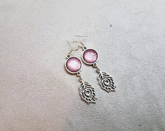 Purple Peacock feather earring
