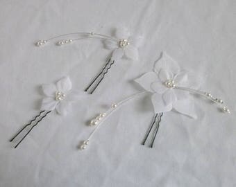 Pins pins beads white silk flower bridal hair accessories