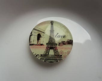 set of 2 cabochon glass 20mm eiffel tower