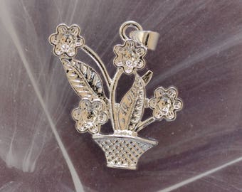 Basket and flowers in 925 sterling - silver pendant