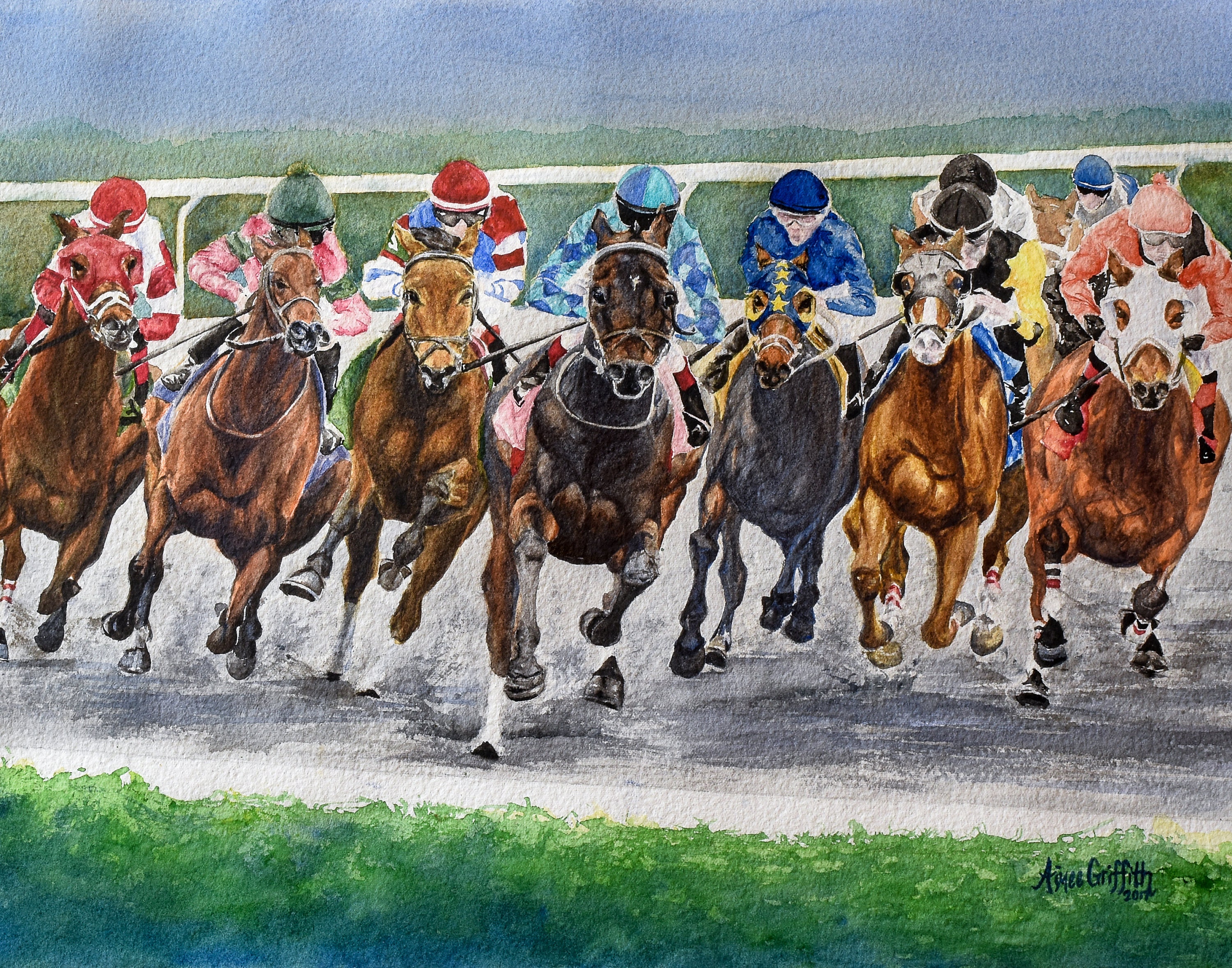 Around The Bend Keeneland Horse Racing Giclee Watercolor Print around-the-bend-keeneland-horse-racing-giclee-watercolor-print