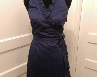 New Navy Blue Ruffle Wrap Dress