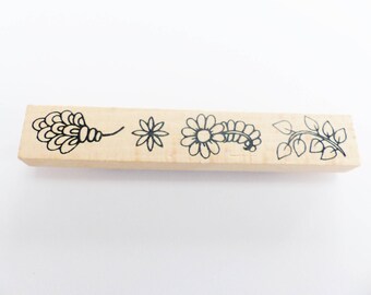 rubber stamp wooden flower and leaf 12 x 2 cm