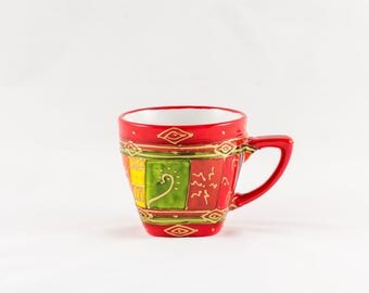 Red hand painted 20 cl porcelain coffee mug