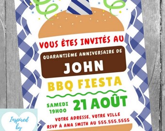 Invitation de BBQ pour fête d'anniversaire homme - Invitation d'anniversaire - Téléchargement Instantané - Invitation à Personnaliser