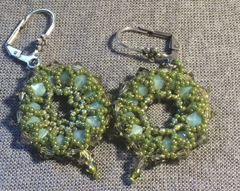 Flower crystal earrings * green/Turquoise