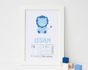 Lion and birth information - birth poster
