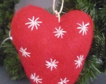 Red felt heart and embroidered white stars