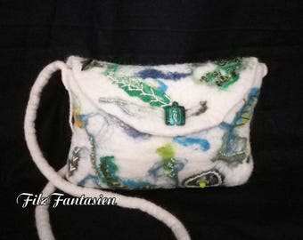 Handbag, bag, felted bag with beaded embroidered shoulder bag, evening bag