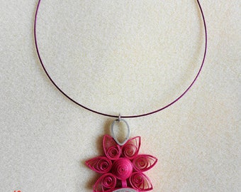 Quilled with dark pink and gray pendant Choker