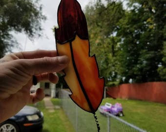 Stained glass feather suncatcher handmade