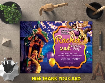 Tangled Invitation, Tangled Birthday, Rapunzel Invitation, Tangled Invites, Tangled Printables, Tangled Party, FREE 4x6 Thank You Card