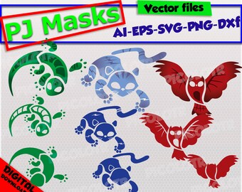 PJ masks SVG png EPS Ai Dxf vector files Digital masks clipart Silhouettes Download Catboy svg Vector Cut Files Cricut Design Owlette Gekko