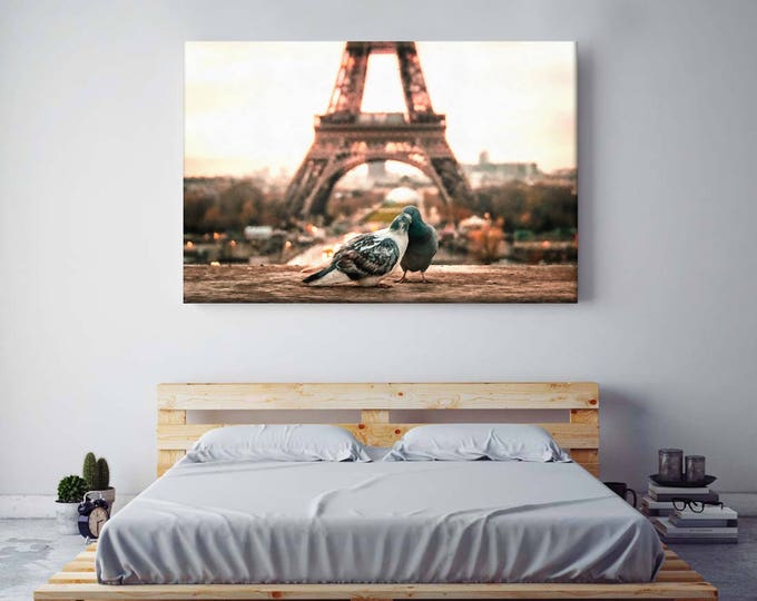 Love doves canvas, Paris painting, Eiffel decor, Large art print, Interior decor, Wall decor, Gift for her, home design, Gift