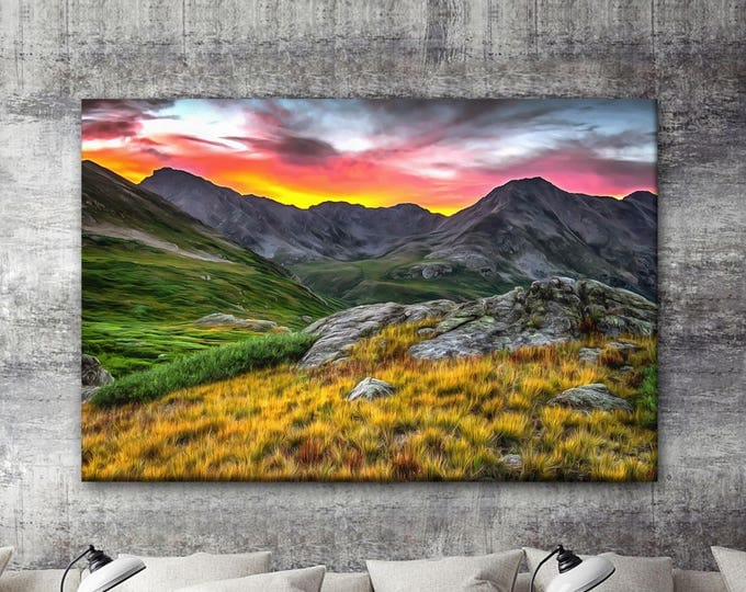 Alpine Sunrise painting, Mountains canvas, Nature poster, Wall Art, Canvas Print, Room decor, Landscape picture, Gift, Gift for her