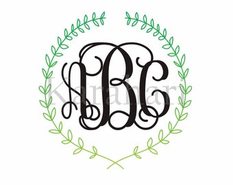 Vine Monogram Svg,Leaf wreath SVG,Leaf wreath svg,Monogram Fonts, svgs fonts, monogram fonts svg, svgs for cricut, silhouette files